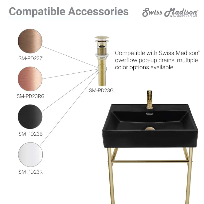 Claire 24 Ceramic Console Sink Matte Black Basin Gold Legs