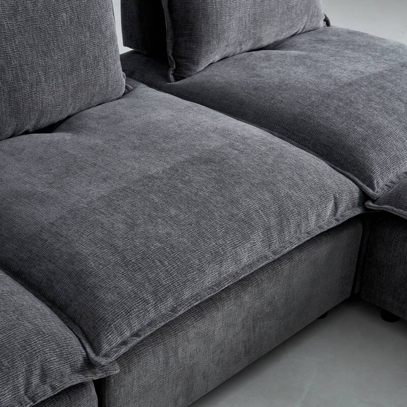 Gray 104" Chenille Upholstered Armless L-Shaped Modular Sectional Sofa with Moveable Ottoman, Free Combination Design