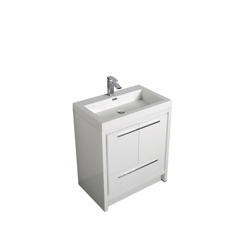 Freestanding Bathroom Vanity Set in HG-White with Integrated Solid Surface Sink