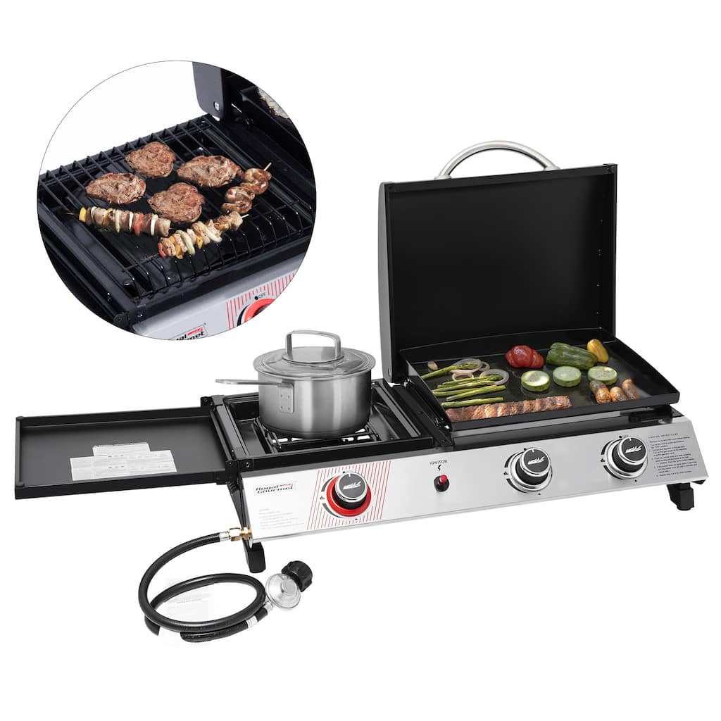 Royal Gourmet 3-Burner Grill and Griddle Combo Station with Lid