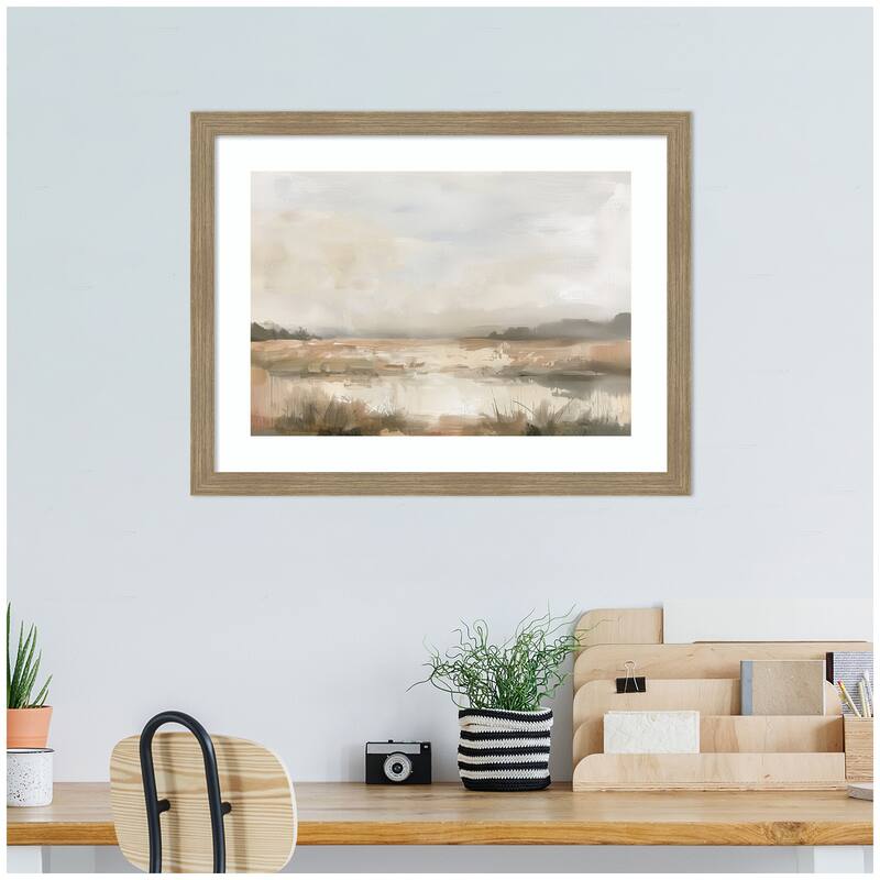 Kate and Laurel Neutral Abstract Landscape by The Creative Bunch Studio Framed Wall Art Print
