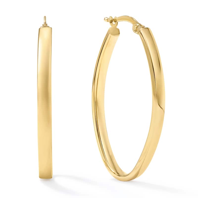 Clover 14K Yellow Gold High-Polish Oval Hoop Earrings