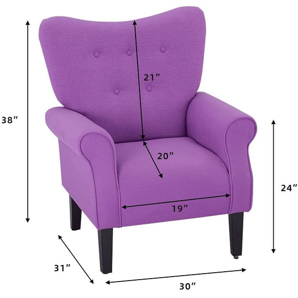 dimension image slide 3 of 12, EROMMY Wing back Arm Chair, Upholstered Fabric High Back Chair with Wood Legs