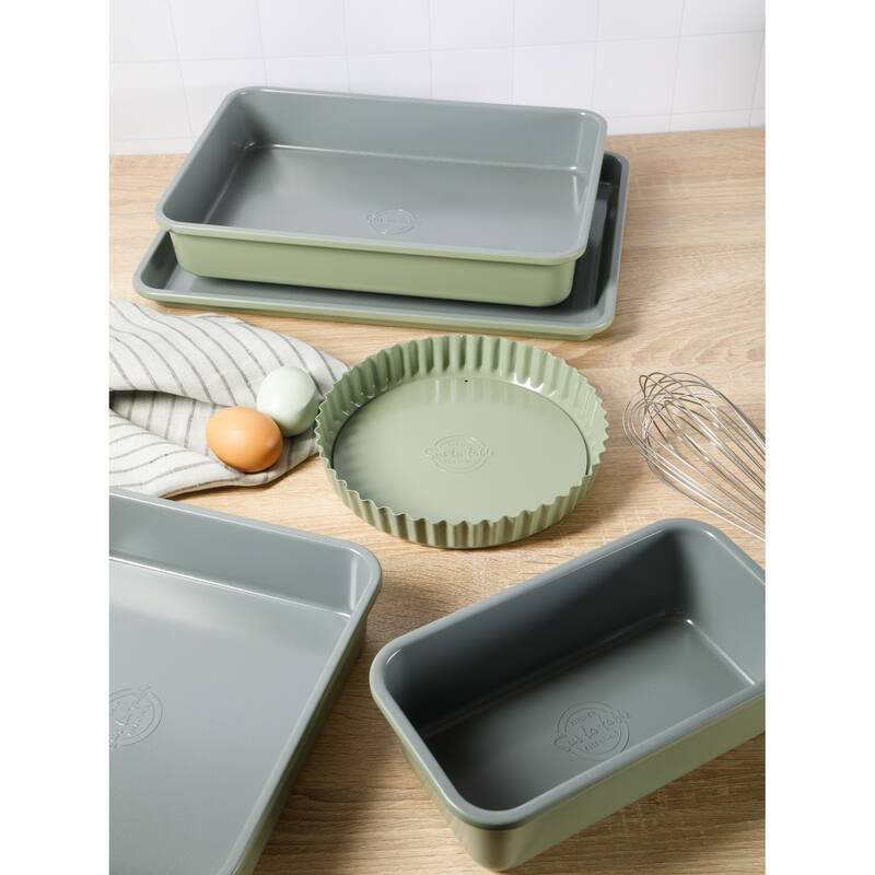 Sur La Table Kitchen Essential Carbon Steel Baking Pans Bakeware Set w/ Ceramic Non stick - Juniper Green Exterior
