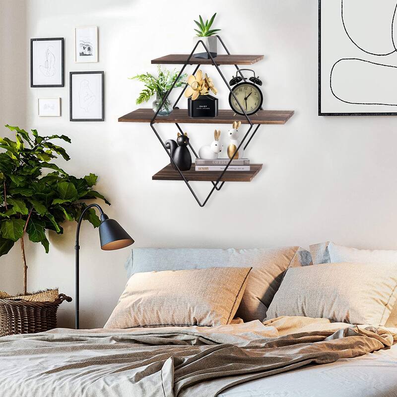 3 Piece Diamond Wood Floating Shelf - 20 inch H