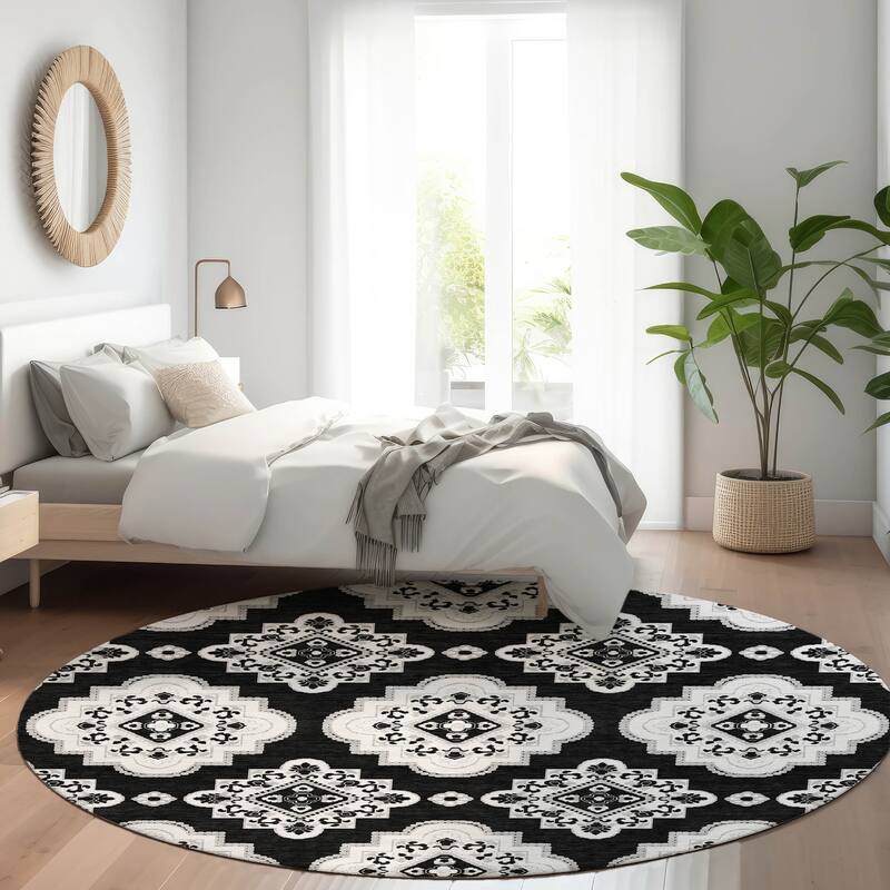 Premium Washable Super Soft Global Glam Mayfield Rug - Black - 8' x 8'