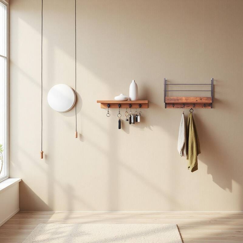 JJS Wall Mounted Floating Shelf with Coat Hooks & Key Holder Space-Saving Storage Rack for Books, Coats & Entryway Essentials