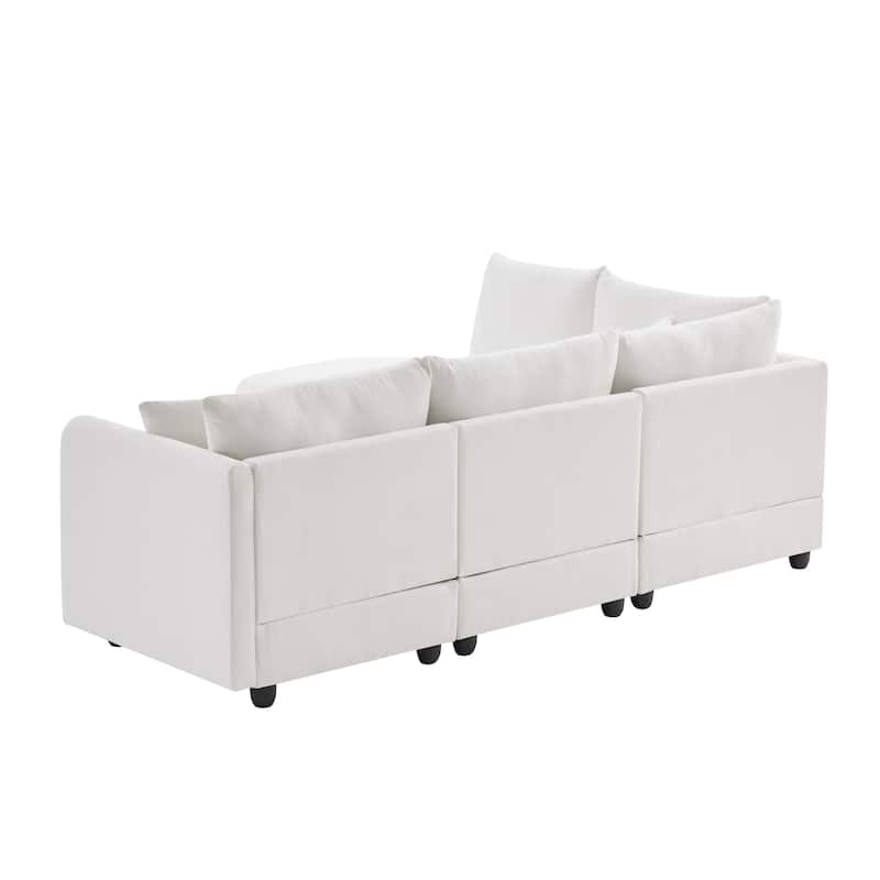 89" Linen-Blend L-Shaped Sectional Sofa with Ottoman, 2 Pillows and Pocket Springs, 360lb Capacity