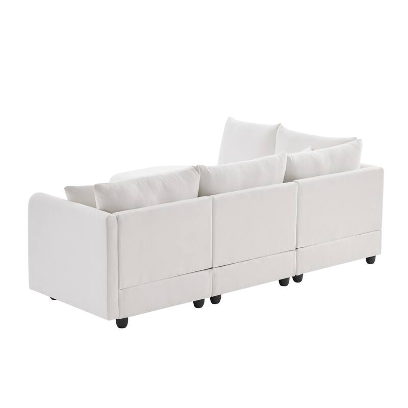 Modular L-Shaped Sectional Sofa with Movable Ottoman, 5 Seat Corner Couch with Throw Pillows, Comfy Cloud Upholstered Sofa