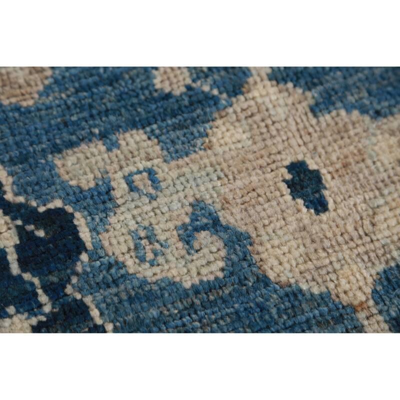 Hand Knotted Oriental 100% Wool Carpet Transitional All-Over Navy Blue & Blues Oushak Area Rug - 9' 4'' X 6' 4''
