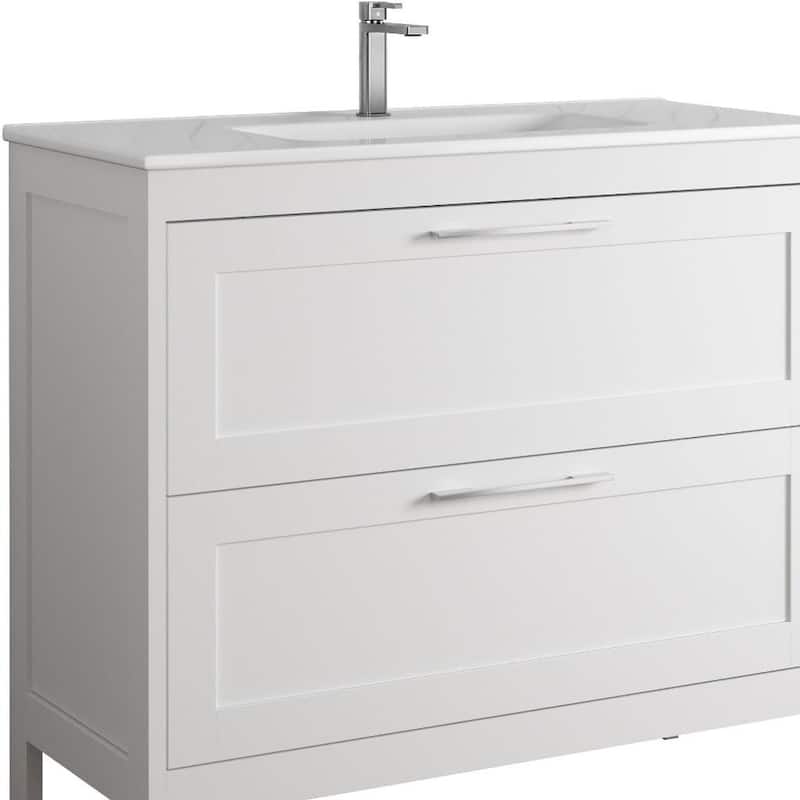 HomeRoots 40" White Wood Freestanding Bathroom Vanity With White Sink And Two Drawers - 40.00 in. x 35.06 in. x 17.75 in.