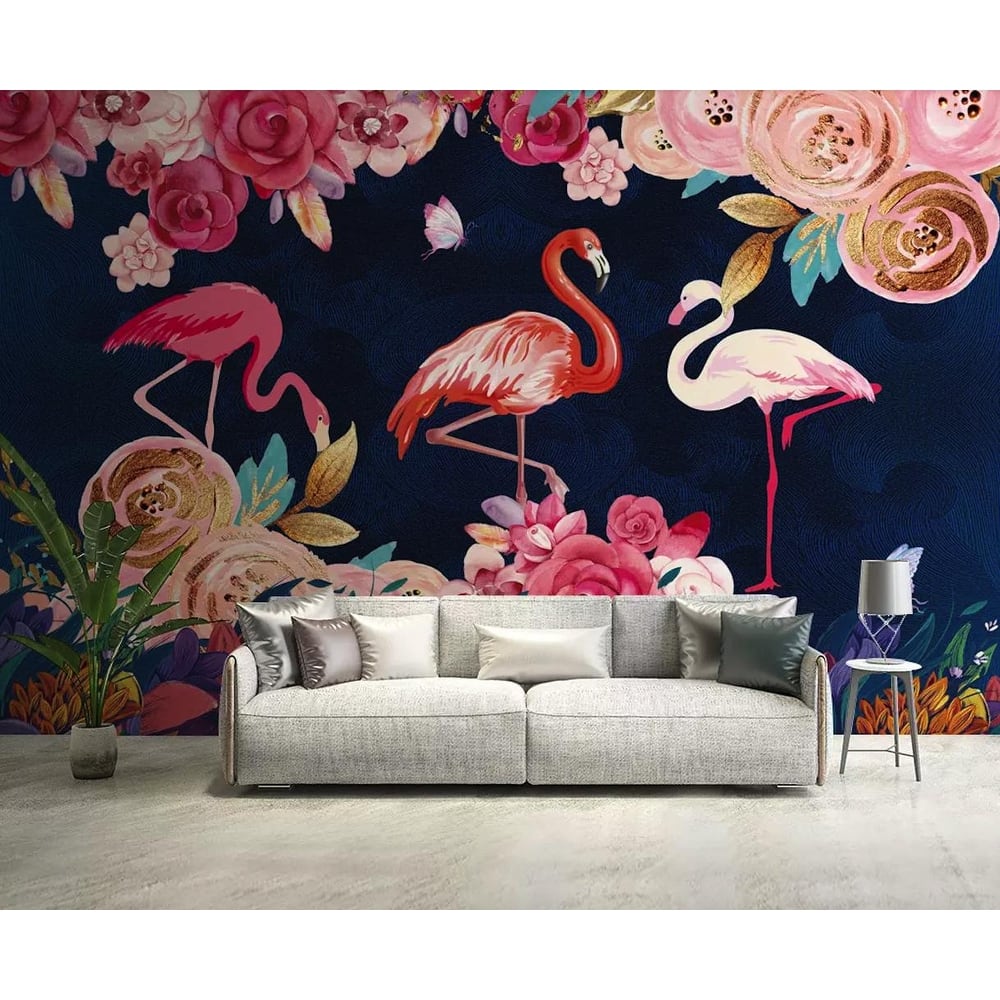GK Wall Design Flamingo Rose Floral Pink Flower Bohemian Removable Wallpaper