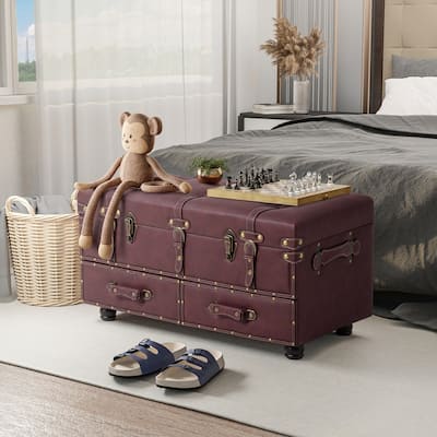 COZAYH Vintage Storage Ottoman Bench, Chest Cabinet with Latch Closure and Buckle for Bedroom Closet Home Organizer Decorative