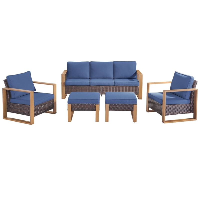 Pocassy Outdoor Sofa, Swivel Chair, Patio Chair Ottoman Set