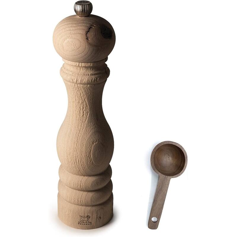 Peugeot Paris Nature 9 inch Salt Mill - With Wooden Spice Scoop - Beige - 2 Piece