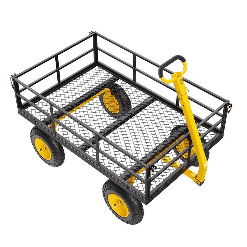 Heavy-Duty Steel Garden Cart, 1200 lbs Capacity, 3-in-1 Design - 83.66 x 29.53 x 26.38 inches
