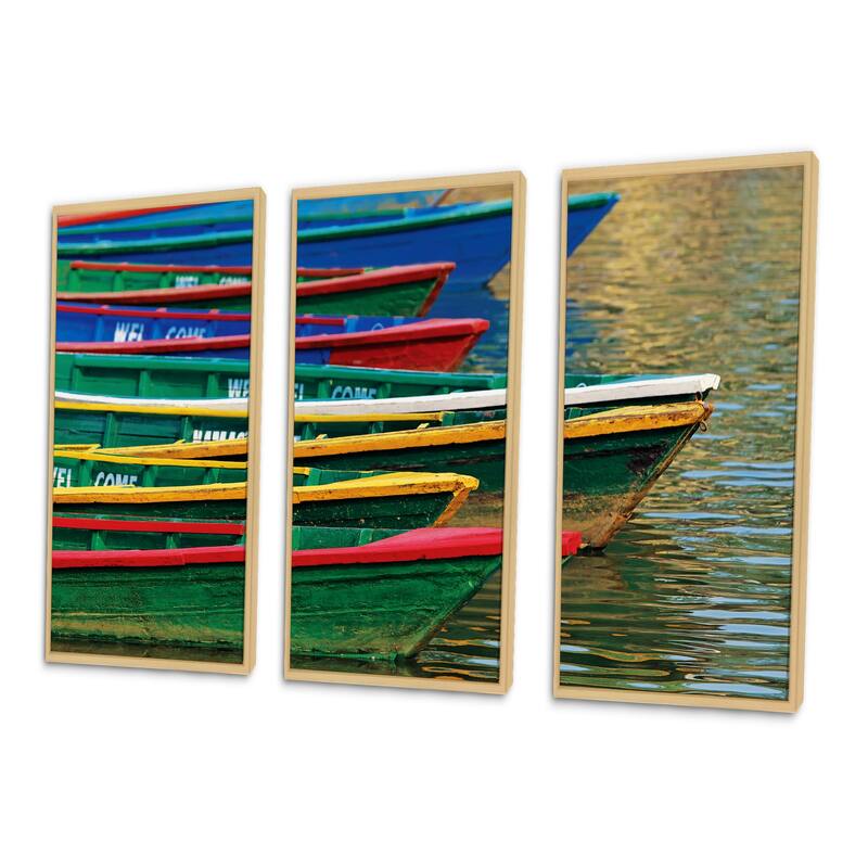 Designart "Color Boats on Phewa Lake Nepal" Boats Framed Canvas Wall
