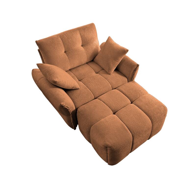 Chenille Ergonomic Lounge Chair with Ottoman, High-Resilience Sponge Cushions and Modular Design