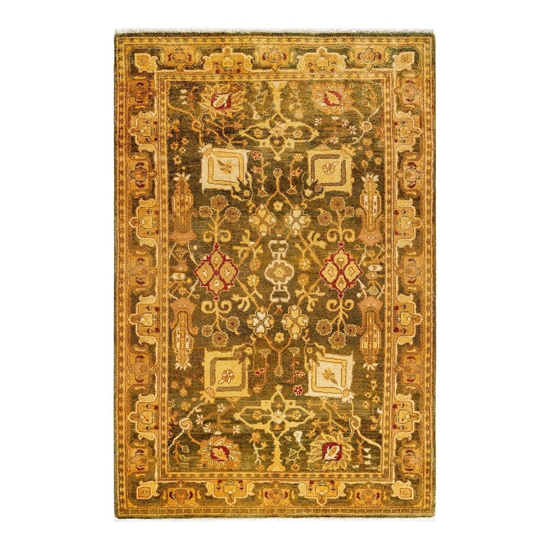Overton Hand Knotted Wool Vintage Inspired Traditional Ottoman Gold Area Rug - 4' 1" x 6' 2"