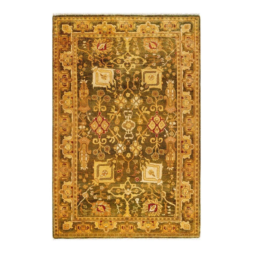 Overton Hand Knotted Wool Vintage Inspired Traditional Ottoman Gold Area Rug - 4' 1" x 6' 2"