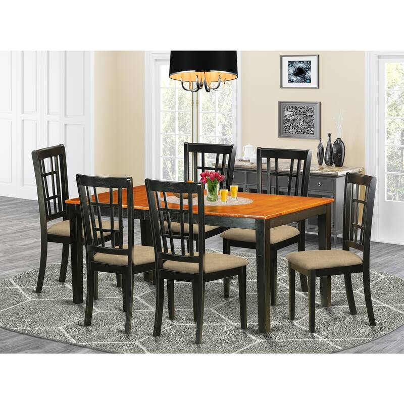 Dining Room Table Set 7 Piece - Rectangular Table with Butterfly Leaf & 6 Kitchen Chairs - Black & Cherry Finish
