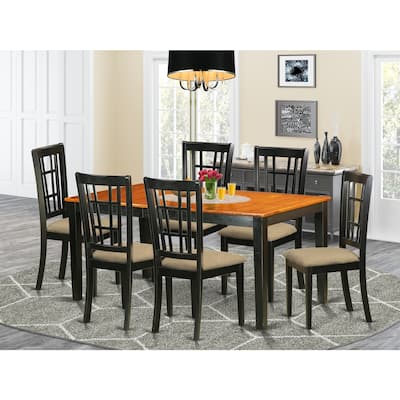 Dining Room Table Set 7 Piece - Rectangular Table with Butterfly Leaf & 6 Kitchen Chairs - Black & Cherry Finish