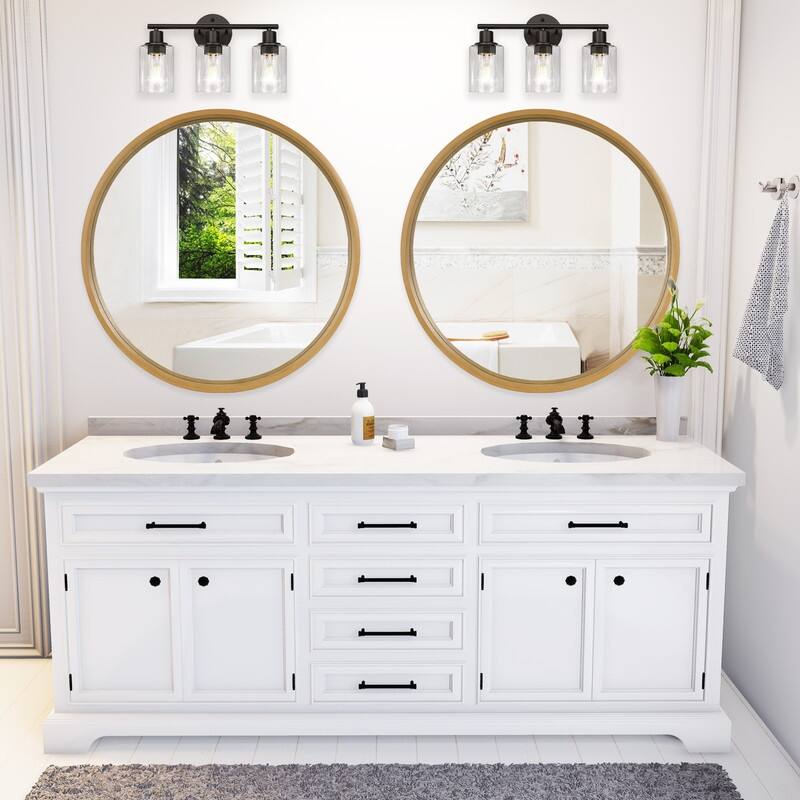 Classic Wooden Frame Farmhouse Round Wall Mirror