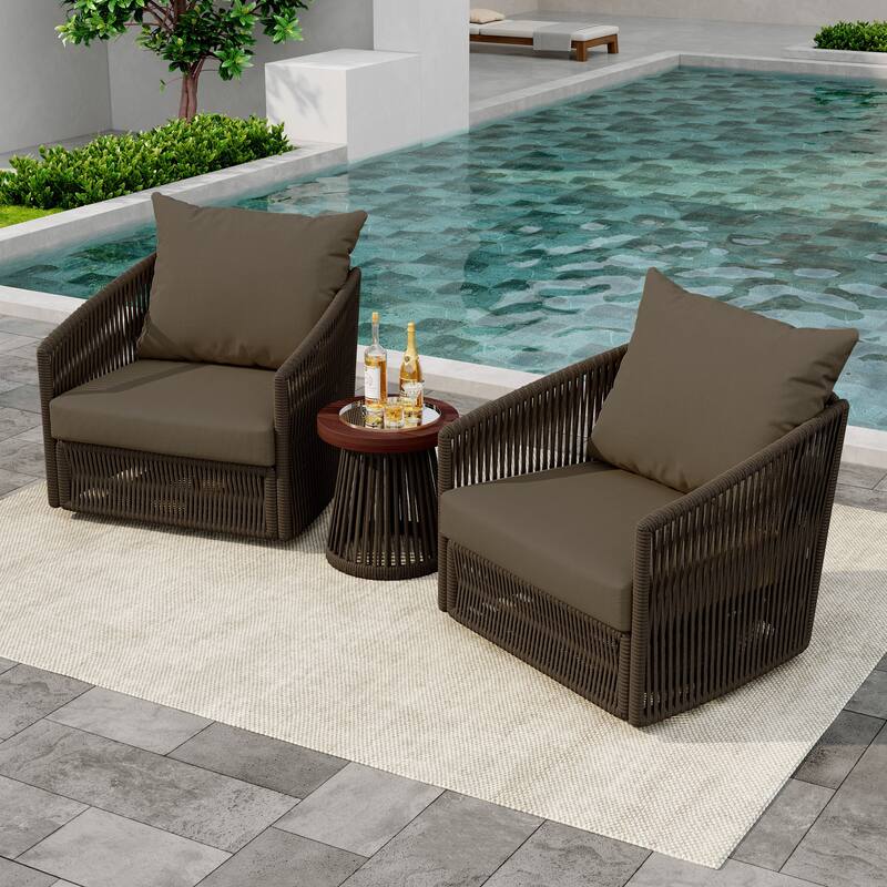 3-Piece Outdoor Rattan Swivel Lounge Chair Set Barrel Chairs for Backyard