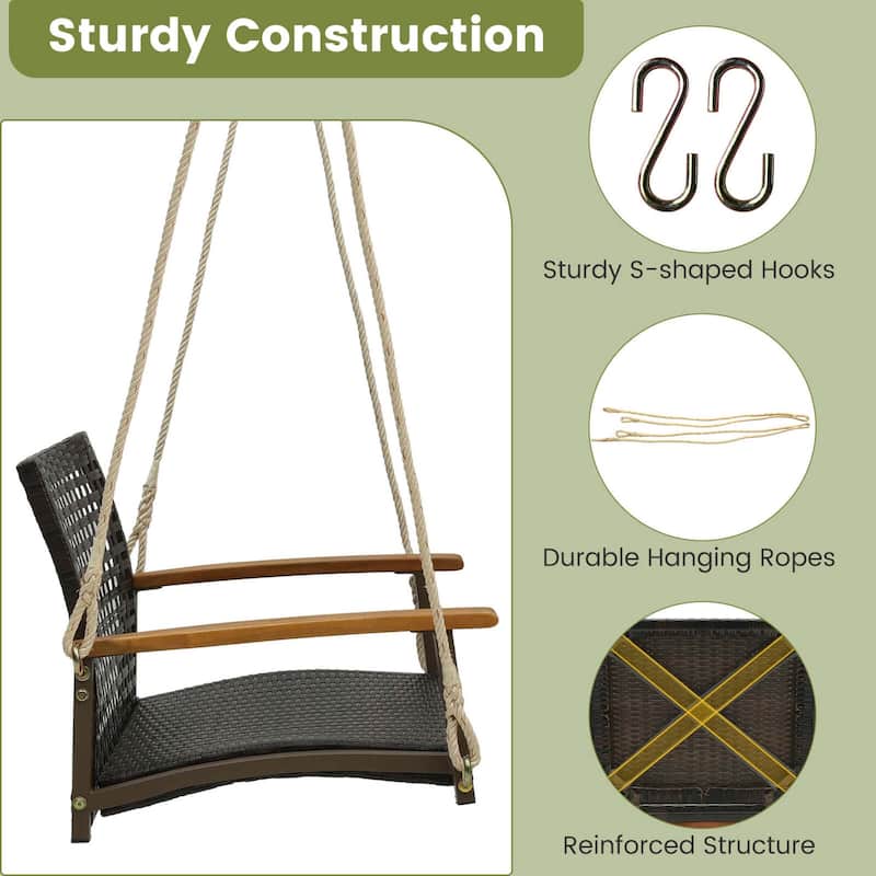 Outdoor Single Swing Chair Bench Rattan Porch Swing w/ Cushion