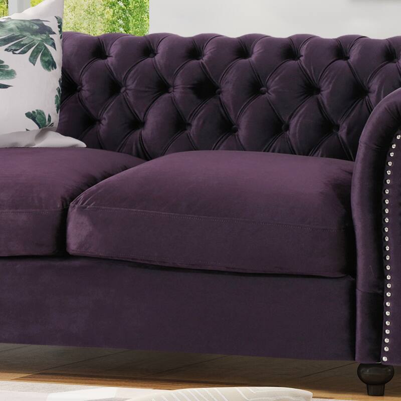 61.75" Velvet Chesterfield Loveseat Sofa with Button-Tufted Upholstery, Nailhead Trim and Rolled Arms