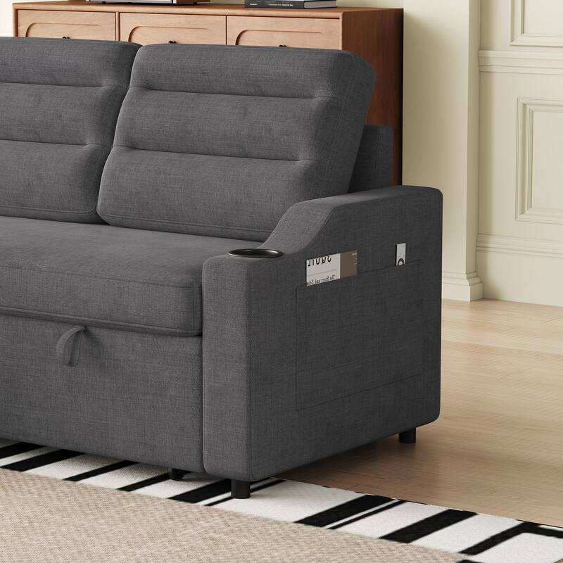 83.5-Inch Convertible Sofa Bed - Stylish Polyester Recliner with Storage for Small Spaces