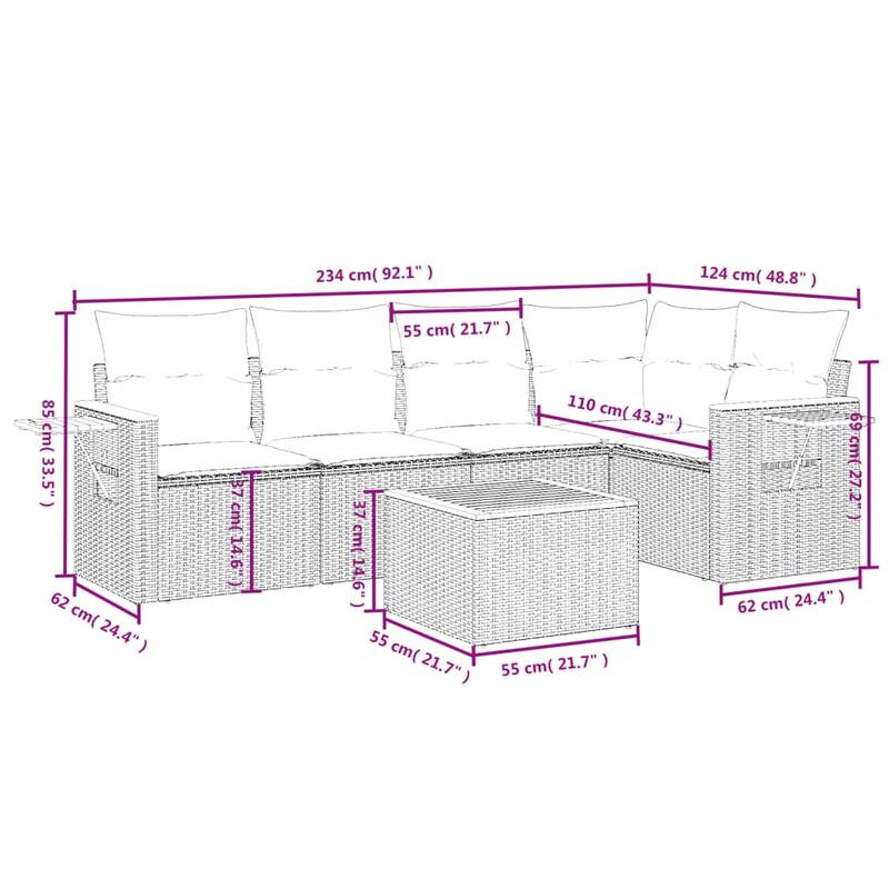 vidaXL Patio Sofa Set with Cushions Outdoor Conversation Furniture Poly Rattan