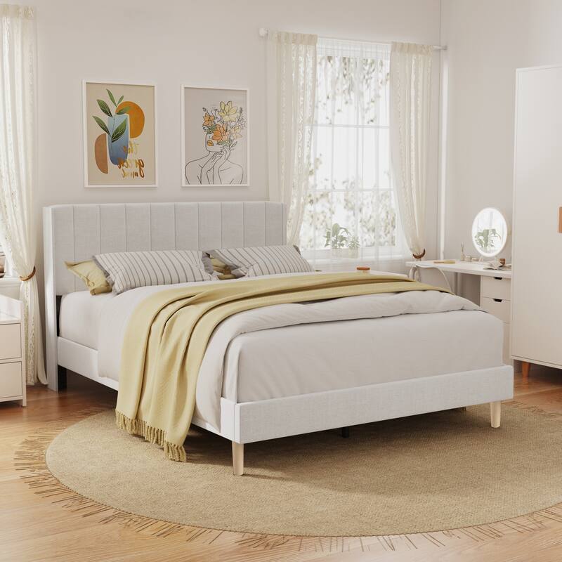 Alazyhome Upholstered Platform Bed Frame - White - Queen