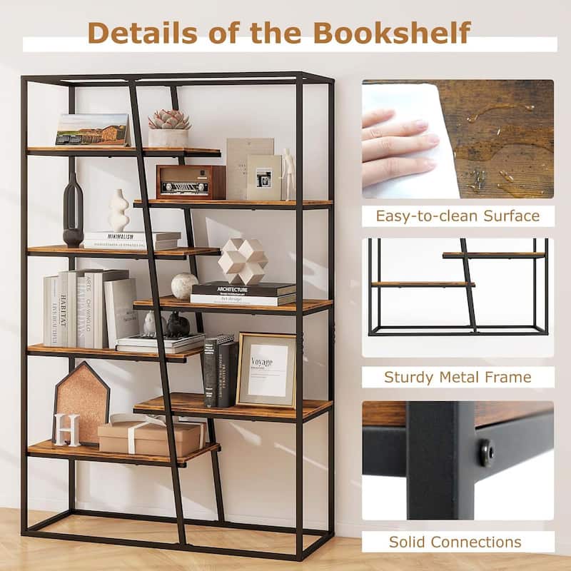 7-Tier Bookshelf Tall Bookcase Storage Organizer w/Metal Frame