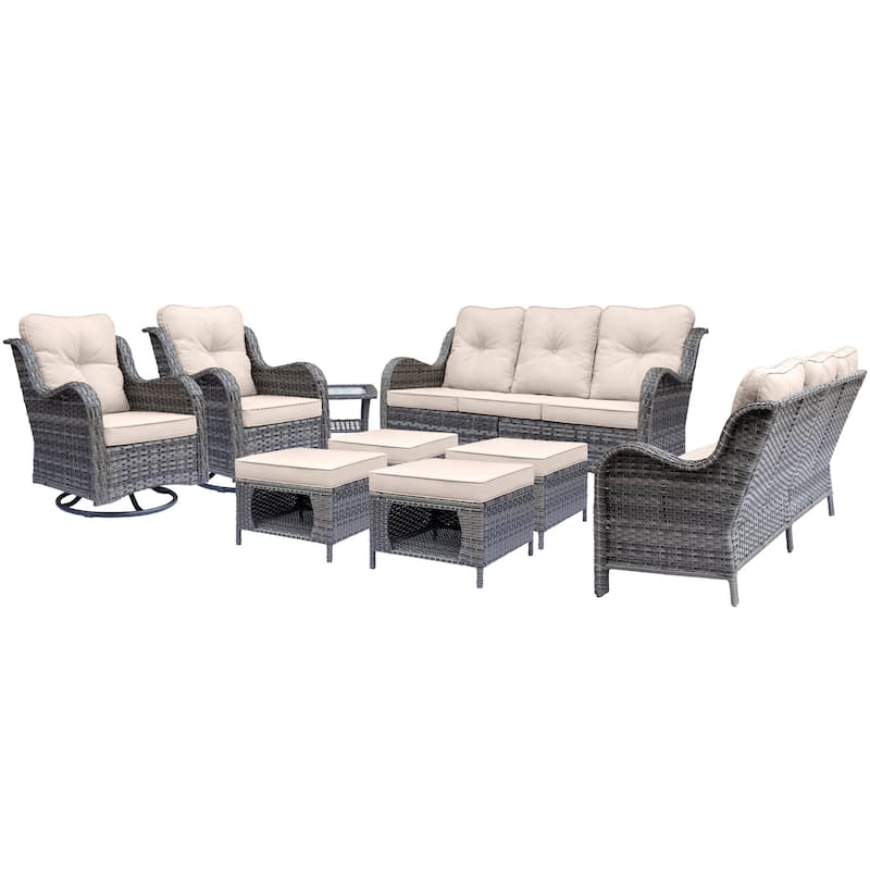 Outdoor Patio Furniture Set-Wicker Patio Conversation Swivel Chair Set