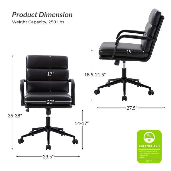 dimension image slide 1 of 6, HULALA HOME Joseph Modern Task Faux Leather Chair with Tilt Lock and Center Tilt