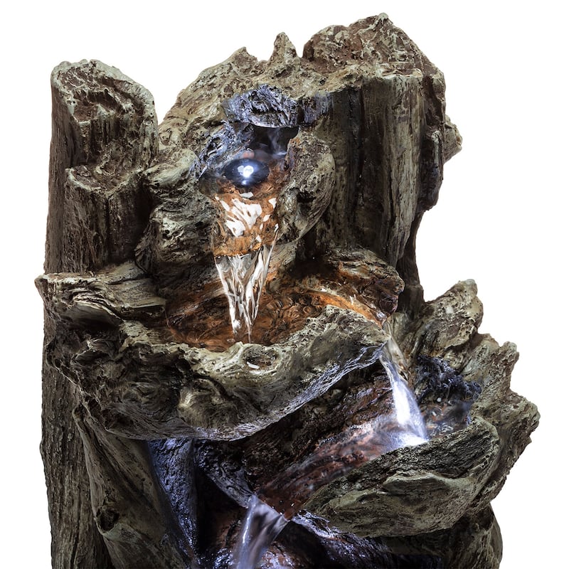Alpine Corporation 14" Tall Indoor/Outdoor Tiered Log Tabletop Fountain with LED Lights