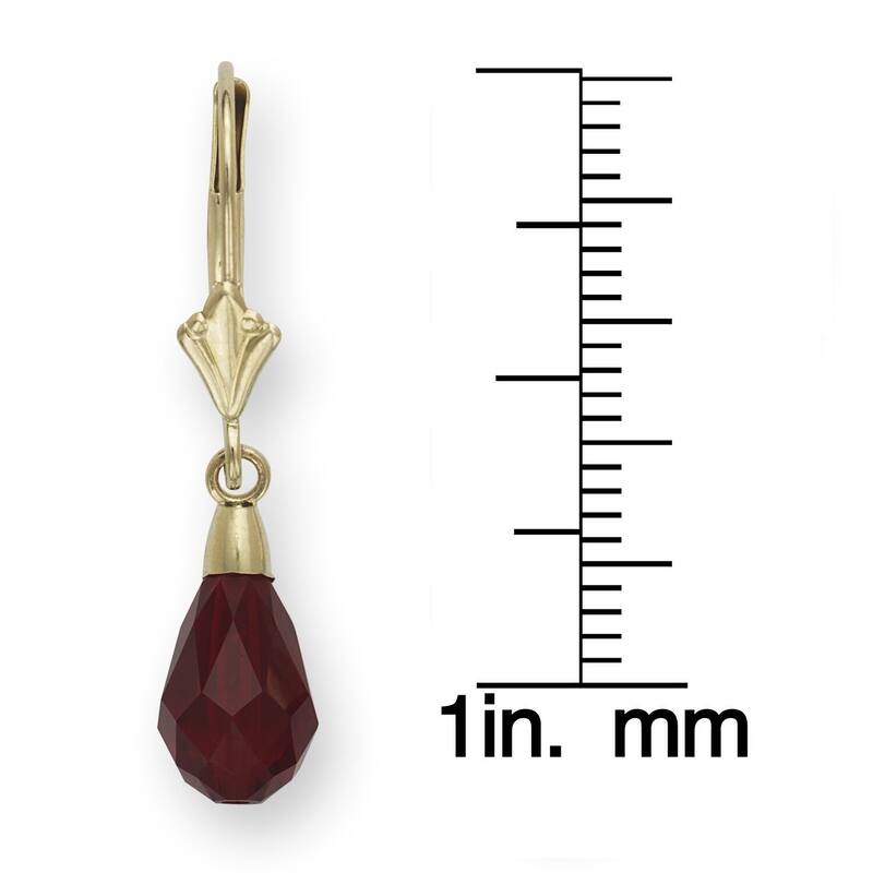 Curata 14k Gold Dark Red Briolette Crystal Lever Back Earrings