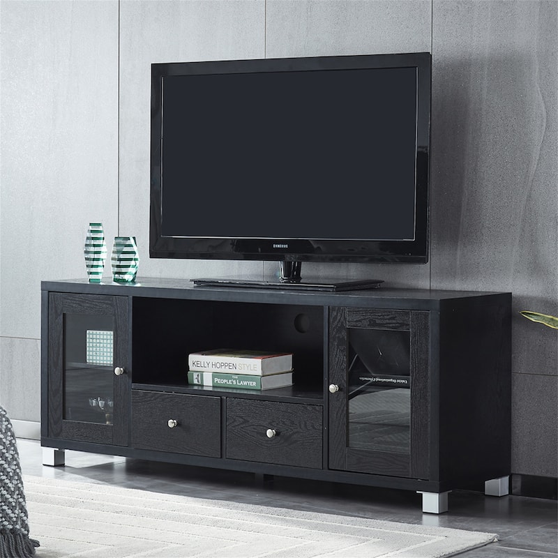 Wood TV stand Media Console with Storage Cabinet - Black