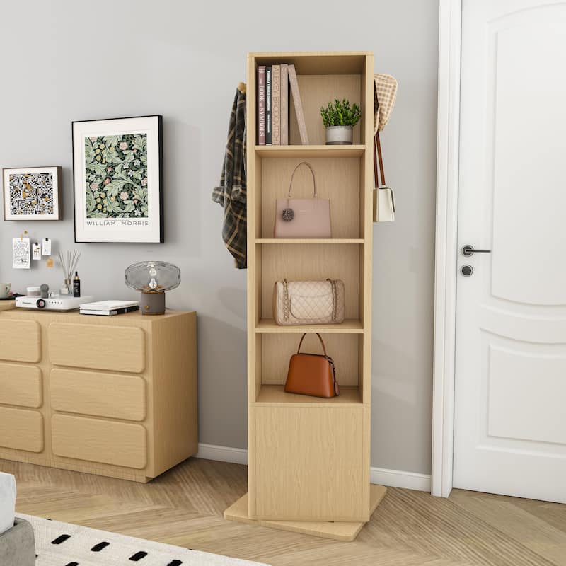 360° Rotating Makeup & Jewelry Cabinet with Full-Length Mirror - Standing Organizer with Coat Rack & 6-Tier Shelves