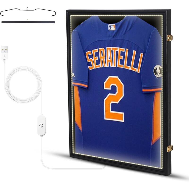 Jersey Frame LED Display Case Shadow Box with LED Light, Lockable with 98% UV Resistant Extra Large Frame 32 x 24 in Wall Mount - 1-Pack