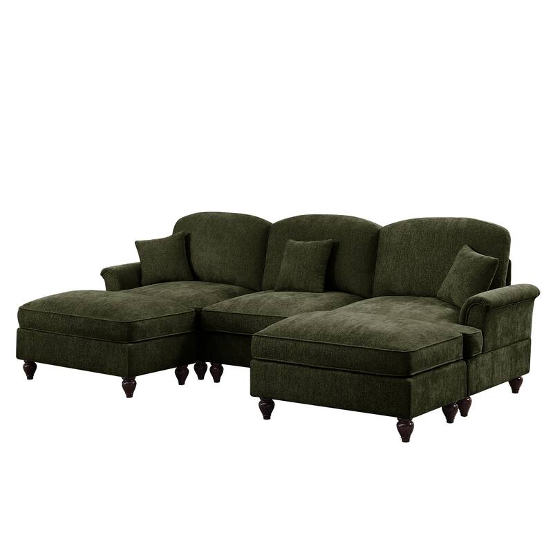 GDFStudio - Classic Modular U-Shaped Chenille 107" Sectional Sofa with Ottomans