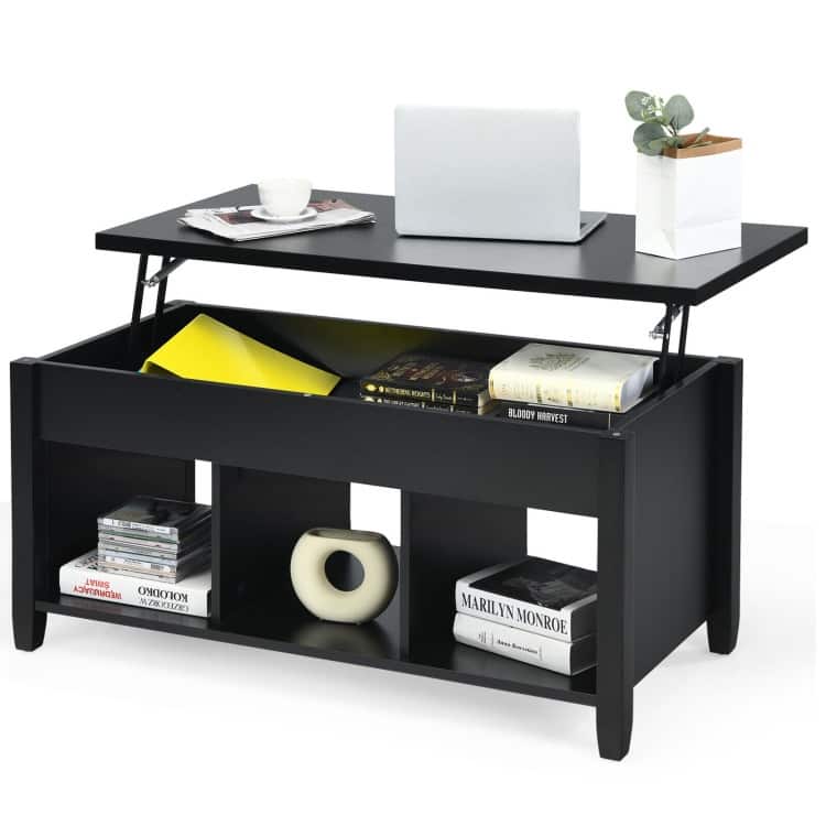 Modern Lift Top Coffee Table with Storage and Solid Wood Legs - 41" x 19.5" x (19" - 24.5")