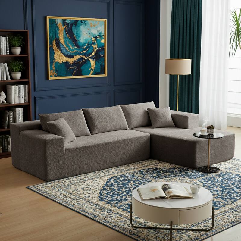 103.54" L-Shaped Modern High-Density Sponge Velvet Modular Sectional Sofa with Chaise & Pillows
