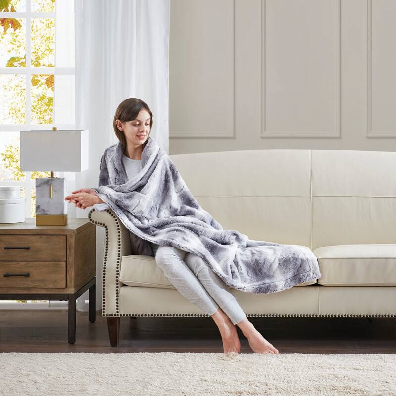1PC 50x60" Faux Fur Throw Blanket with Mink Back Soft Reversible Machine Washable