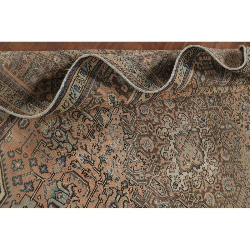 Geometric Tabriz Vintage Persian Area Rug Hand-Knotted Wool Carpet - 6'8" x 9'10"