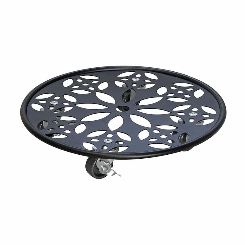 Black Flower Indoor/Outdoor Steel Plant Caddy - Round or Square - Round