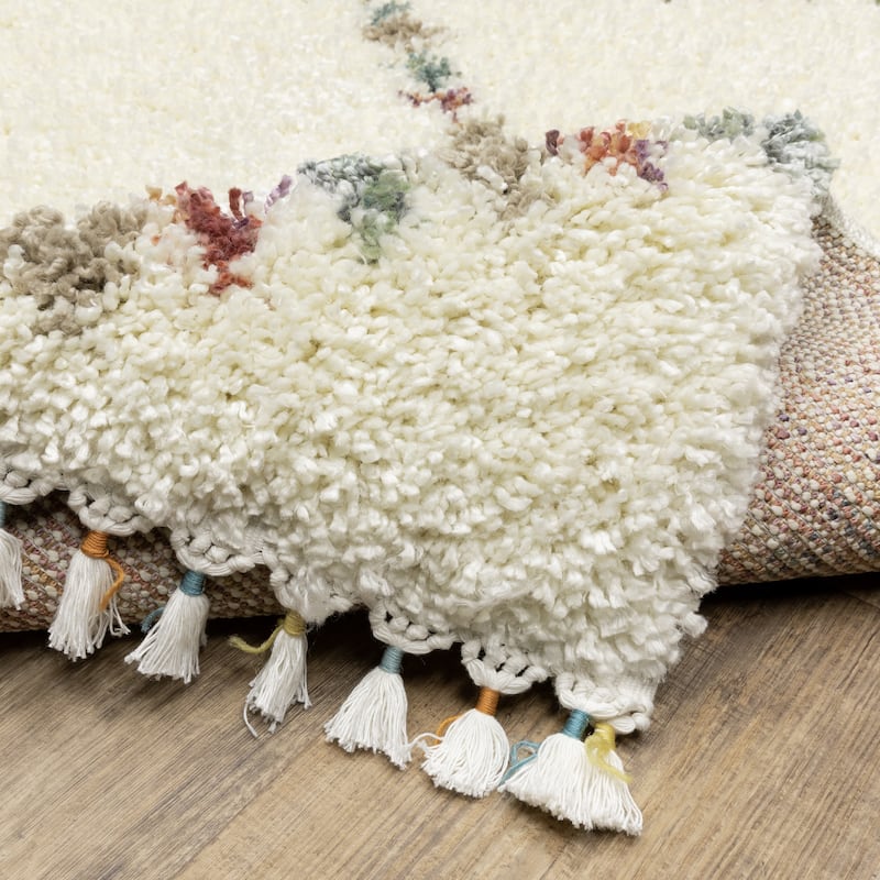 Style Haven Aire Southwest Diamond Ivory/ Multi Shag Tassel Fringe Area Rug.