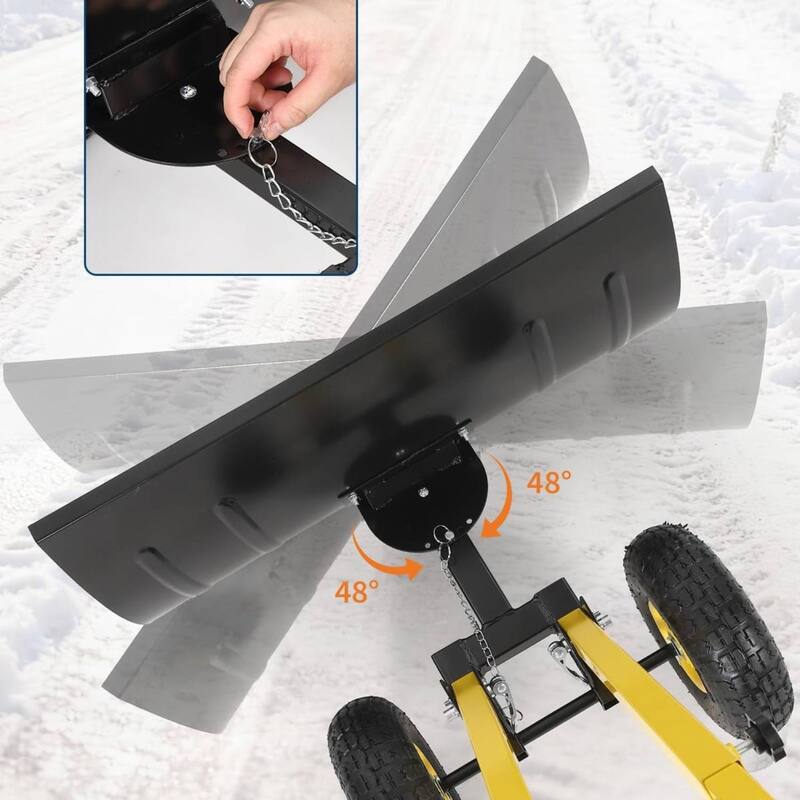 29.13x16.54 in Heavy Duty Rolling Snow Pusher Shovel for Driveway, Doorway, Sidewalk