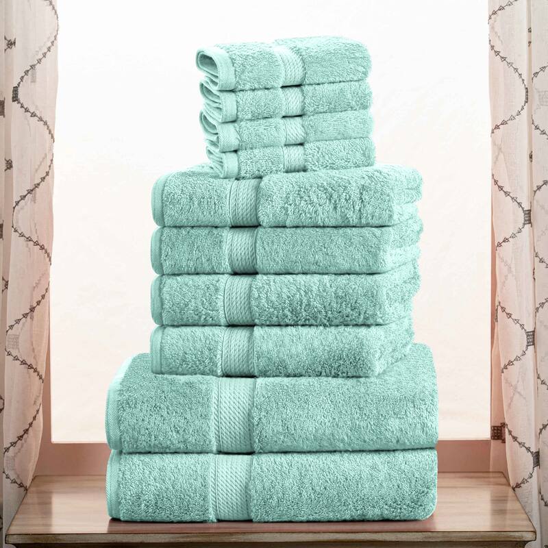 Superior Egyptian Cotton Heavyweight Solid Plush Towel Set - 10-Piece Set - Sea Foam